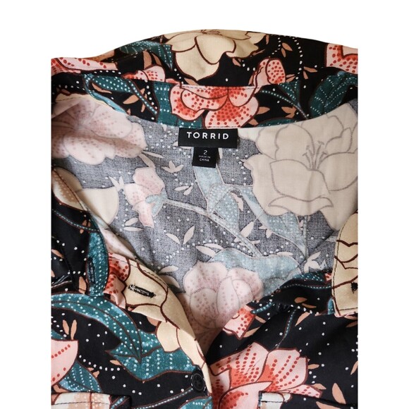 Torrid Shirt Dress Womens 2X Challis Moody Floral Cluttercore Black Belted Midi - Picture 6 of 10